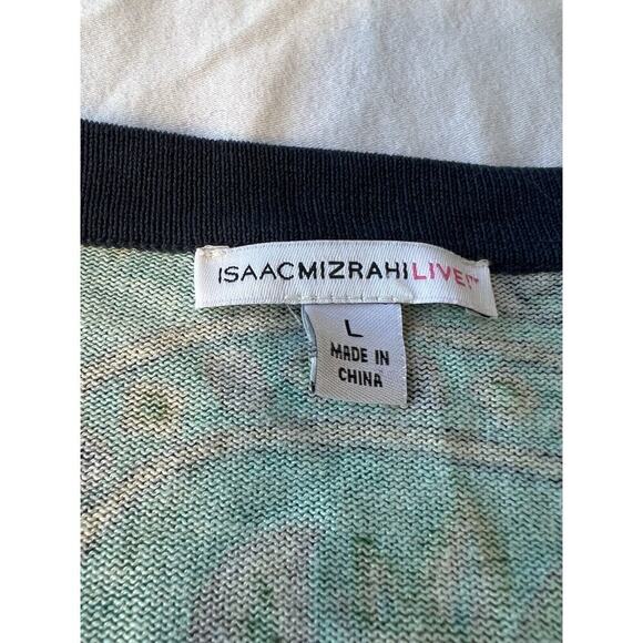 Isaac Mizrahi Sweater Button Up Longer Length Cardigan Floral Teal Blue SZ LG - Picture 4 of 6